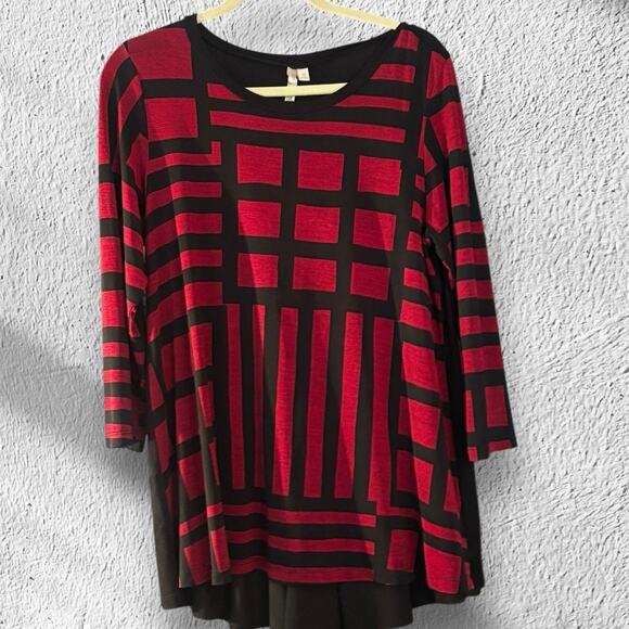 Comfy USA Long Sleeve Tunic Top Size M Abstract Pattern Lagenlook Red Black - Picture 1 of 12